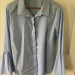 Blue & White Striped Button Top